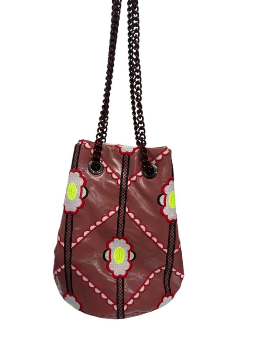 Maria de la Rosa Floral Patchwork Chain-Handle Bucket Shoulder Bag